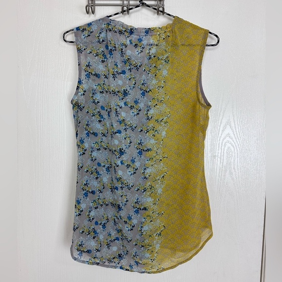 CAbi Offsides 50/50 Semi Sheer Button Blue and Yellow Blouse Women’s Size S - Picture 4 of 6